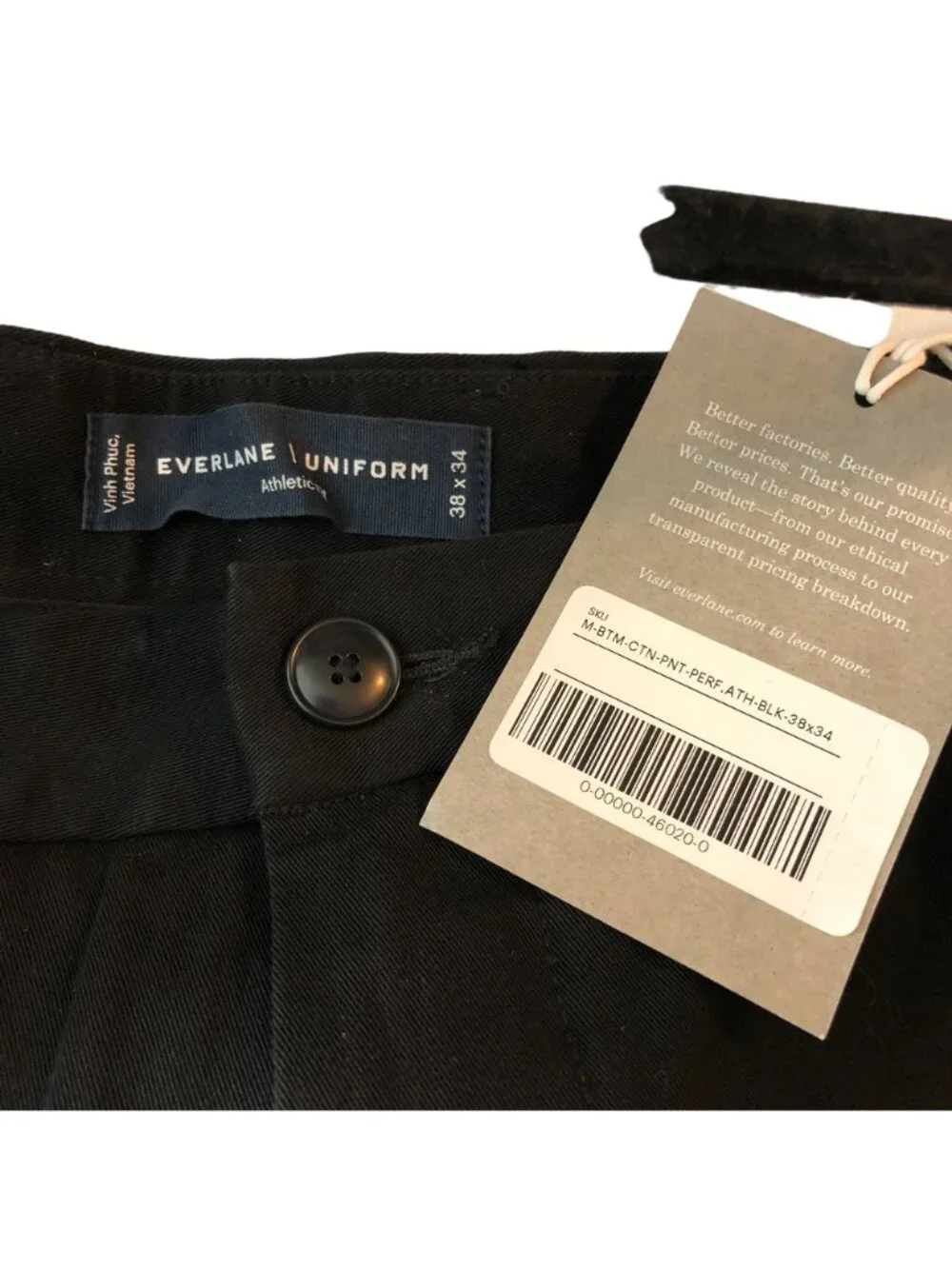 Everlane Mens The Performance Chino Uniform Athletic Fit Black 38x34